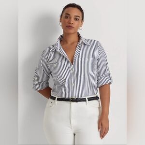 Lauren Ralph Lauren Navy and White Striped Button Down Shirt